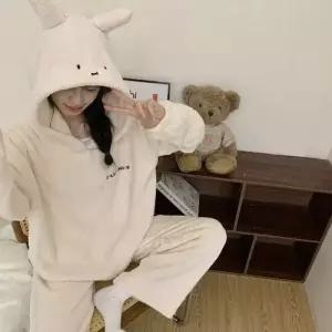 팬츠 캐주얼 MN 커플 잠옷세트 반폴라 파자마 스트라이프 풀오버 긴팔 소프트 보온 솔리드 아우터 OOTD1