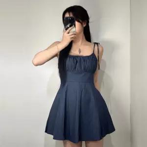 청 원피스 끈나시 데님 나시 플레어 셔링 T103 레이어드 민소매 끈 리본 3color