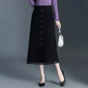 EAMT 여성용 스커트 가을 니트 롱 힙업 레이스 쉬폰 일자 EUNG3