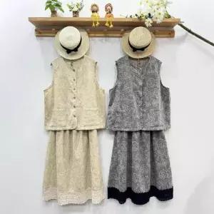 EAMT 여친 치마 롱 가을 빈티지 자카르 레이스 쉬폰 EUNG3