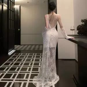 EAMT 하계 치마 여성 롱 약혼 파티 드레스 프렌치 나시 레이스 쉬폰 머메이드 가운 EUNG2