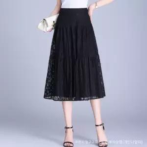 EAMT 여성용 스커트 망사 여름 쉬폰 펀칭 레이스 하이웨스트 슬림핏 A라인 EUNG2