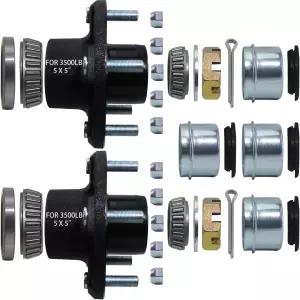 iBroPrat 2 세트 트레일러 허브 키트 5 볼트 추가 먼지 캡과 고무 플러그가 장착된 3500파운드 러그 액슬