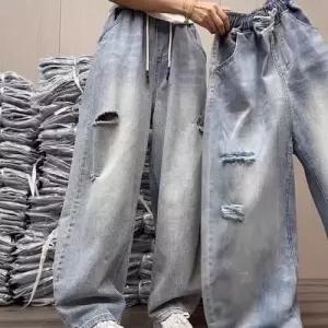 썬더볼츠 바지 남성용 남사친 청 여름 빅사이즈 와이드 슬리퍼 슬림핏 디스트로이드 배기핏 KKE2