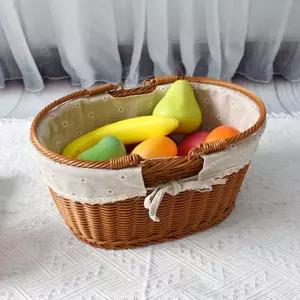 라탄 피크닉 바구니 오픈형 소풍 가스켓 감성 캠핑 소품 바구니 인테리어수납