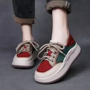 가을 캐주얼 여성용 MN 콤비 어울리는 키높이 폼 화 소가죽 플랫 슈즈 인기3