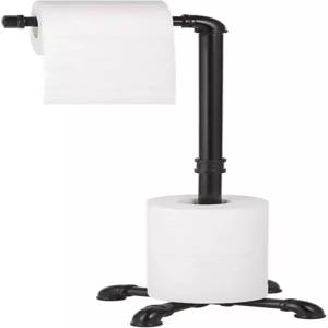 무아세 화장지 홀더 스탠드 인더스트리얼 프리 스탠딩 욕실 휴지 롤 디스펜서 블랙