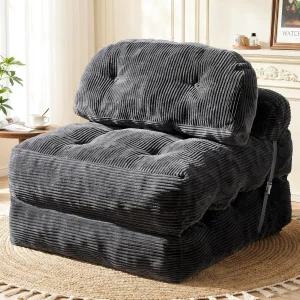 벨로리스 접이식 소파 침대 등받이와 베개 이불이 있는 컨버터블 의자 거실/객실/홈 오피스용 뼈 없는 다크