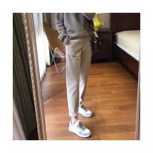 EAMT 여자 모직바지 기모 슬림핏 정장바지 스모크 하이웨스트 캐주얼 추동 배기 밴딩 일자팬츠 도톰 YJ3