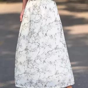 EAMT 여자 미니 스커트 앤티크룩 빈티지 프린트 미디엄 린넨 반 밴딩 루즈핏 A라인 EUNG2