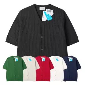 남자 쿨 코튼 와이넥 케이블 반팔 가디건 AT-CAH-Q010-아이보리