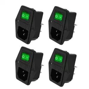 로커 스위치 퓨즈 홀더 녹색 표시등 10A 250V 인렛 소켓 및 6A 있는 오이야가이 4팩 IEC320 C14 전원 모듈