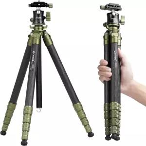 Cayer CH35 여행용 카메라 삼각대 볼 헤드가 있는 컴팩트 카본 파이버 미러리스 53.6인치 스탠드 비디오