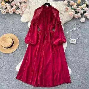 헐크 여친 여성용 원피스 쉬폰 소매 여밈 프렌치 레이스 롱스커트 바람막이 KKE1