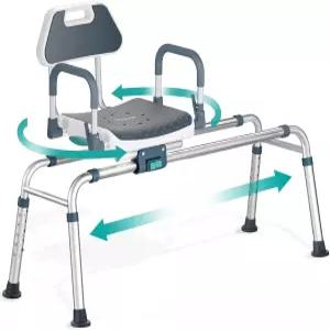 회전식 좌석이 있는 슬라이딩 샤워 의자 욕조 이송 벤치 노인 및 장애인을 위한 벨트 360 회전 슬라이드