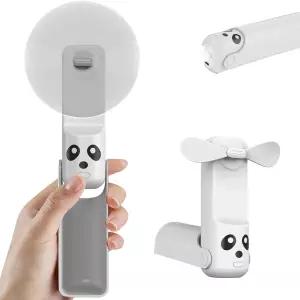 충전식 휴대용 미니 선풍기 배터리와 손전등이 내장된 3-in-1 포켓 여행 사무실 캠핑 해변용 초소형 개인