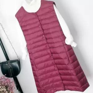 EAMT 여성용 흰색 다운 브이넥 패딩조끼 조끼 노카라 오리털 추동 경량 EUNG3