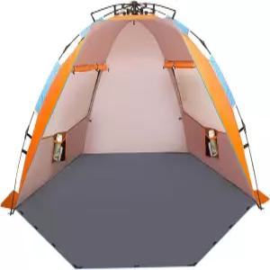 Oileus X-대형 4인용 비치 텐트 선 쉘터 - 휴대용 선쉐이드 인스턴트 가방 말뚝 모래주머니 6개 낚시