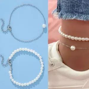 여름용 발목 스트랩 샌들 진주 장식 슬리퍼 발찌