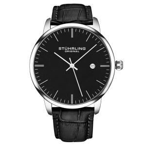 스터링 오리지널 남성 u2019s 시계 블랙 다이얼 드레스 40mm 울트라 슬림 가죽 스트랩 쿼츠 아날로그 손목시계 클래식 미니멀리스트 남성용