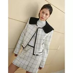 에고이스트 탈부착 니트 카라 체크 트위드 자켓 ER1WJ160 1045285