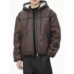 [하프클럽/] 남자 크렉 레더 무스탕 자켓 양털 후드 점퍼 SWT001