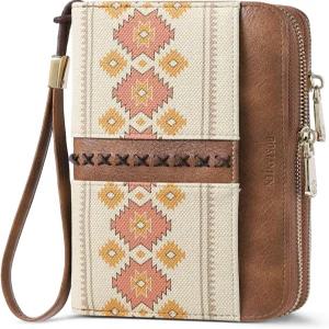 여성용 가죽 RFID 더블 지퍼 신용카드 소지자용 대용량 손목시계 클러치 지갑