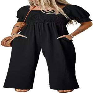 여성용 도코투 점프슈트 2026 여름 랜턴 소매 롬퍼스 와이드 레그 캐주얼 포켓 포함