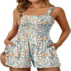 여성 여름 휴가 해변 의상 캐주얼 루즈 스퀘어 넥 반바지 점프슈트 2026 리조트웨어