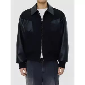 [하프클럽/] 남자 레더 스타디움 자켓 울혼방 투웨이 점퍼 SYM011