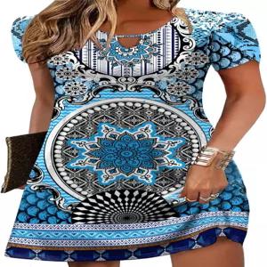 Zeagoo 여성 캐주얼 A라인 원피스 포켓 여름 플라워 티셔츠 반팔 미니 플로우리 선드레스