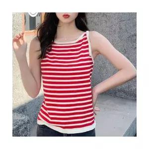 여성용 니트조끼 니트 스트라이프 뷔스티에 봄여름 민소매 상의 슬림 이너 아이스 마 패션 KS2