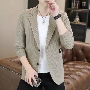 남성용 정장 자켓 니트 가을 가디건 스웨터 순색 슬림 스티치 재킷 코트 KS3