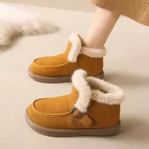 친절한탄씨 여성 겨울 퍼안감 방한부츠 미끄럼방지 스웨이드 단화 3색 패딩화 할머니털신발 털신