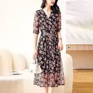 [하프클럽/]쉬폰플라워 시스루원피스 캐주얼원피스 쉬폰원피스 엄마옷 임