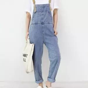 [하프클럽/]여자 데님 가을 중청 투톤 멜빵 바지 팬츠