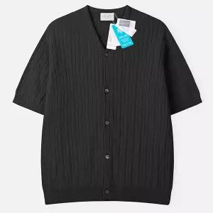 [하프클럽/]남자 쿨 코튼 와이넥 케이블 반팔 가디건 AT-CAH-Q010-블랙