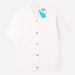 [하프클럽/]남자 쿨 코튼 와이넥 케이블 반팔 가디건 AT-CAH-Q010-아이보리