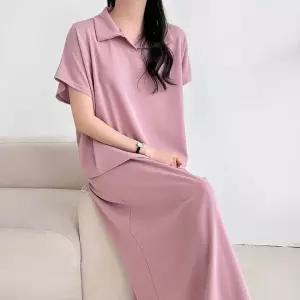 [하프클럽/]여자 카라넥 반소매티 긴치마 민무늬 셋업 세트