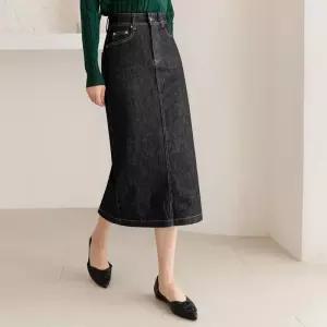 ~XXL까지 바루코멘 스판 데님 H 스커트 가을 데일리 일상 캐쥬얼 출근룩 베이직 빅사이즈1253020