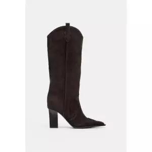 ZARA 스웨이드 힐 부츠 - 브라운