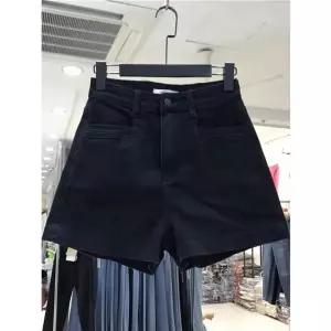 EAMT 여성 바지 청 검정 여름 빅사이즈 배모양 와이드 몸매 반바지 청반바지 날씬한 A라인 하이웨스트 YJ2