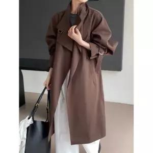 EAMT 빈티지 여성코트 헨리넥 롱트렌치 코트 루즈핏 YJ1