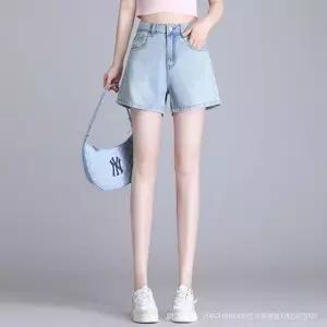 엘럽 바지 여성 여름 캐주얼 청반바지 와이드 반바지 연청 A라인 하이웨스트 3부 원템2