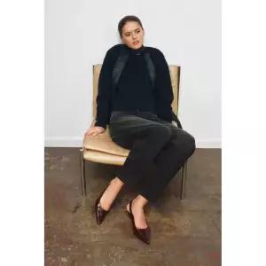 ZARA 레더 슬링백 힐 슈즈 - 버건디 레드