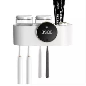 스마트 칫솔살균 건조기-화이트-양치컵 UVC LED 살균/온열/송풍 디지털시계 칫솔살균기 욕실 선물