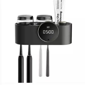 스마트 칫솔살균 건조기-블랙-양치컵 UVC LED 살균/온열/송풍 디지털시계 칫솔살균기 욕실 선물