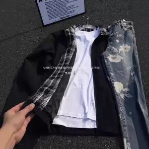 GLINE 봄 남자 칼라 항공 점퍼 야구복 체크 재킷 커플 JEN1