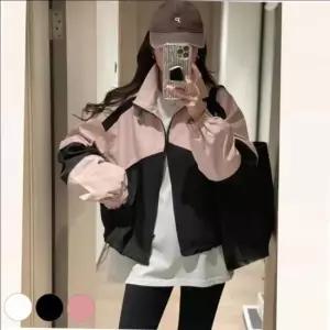 친절한탄씨 가을용 여성 경량 배색 윈드브레이커 점퍼 크롭 디자인 가을 나들이코디 가을아우터