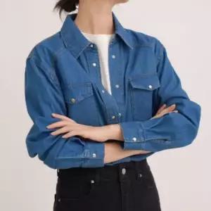 친절한탄씨 여성용 진청 데님 포켓 셔츠 자켓 청남방 항공점퍼 청자켓코디 여성브랜드의류 데님자켓